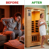 1 Person Extendable FAR Infrared Sauna for Home, Hemlock Wood Low EMF 6 Carbon Heaters Indoor Saunas with LED Lights, Bluetooth Speaker, Digital Control Panel, and Seating Bench — Before & After