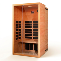 1 Person Extendable FAR Infrared Sauna for Home, Hemlock Wood Low EMF 6 Carbon Heaters Indoor Saunas with LED Lights, Bluetooth Speaker, Digital Control Panel, and Seating Bench — Studio Shot