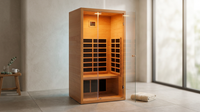 1 Person Extendable FAR Infrared Sauna for Home, Hemlock Wood Low EMF 6 Carbon Heaters Indoor Saunas with LED Lights, Bluetooth Speaker, Digital Control Panel, and Seating Bench — Lifestyle