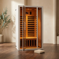 2 Person Extendable FAR Infrared Sauna for Home, Hemlock Wood Low EMF 6 Carbon Heaters Indoor Saunas with LED Lights, Bluetooth Speaker, Digital Control Panel, and Seating Bench — Studio Shot