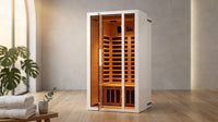 2 Person Extendable FAR Infrared Sauna for Home, Hemlock Wood Low EMF 6 Carbon Heaters Indoor Saunas with LED Lights, Bluetooth Speaker, Digital Control Panel, and Seating Bench — Lifestyle