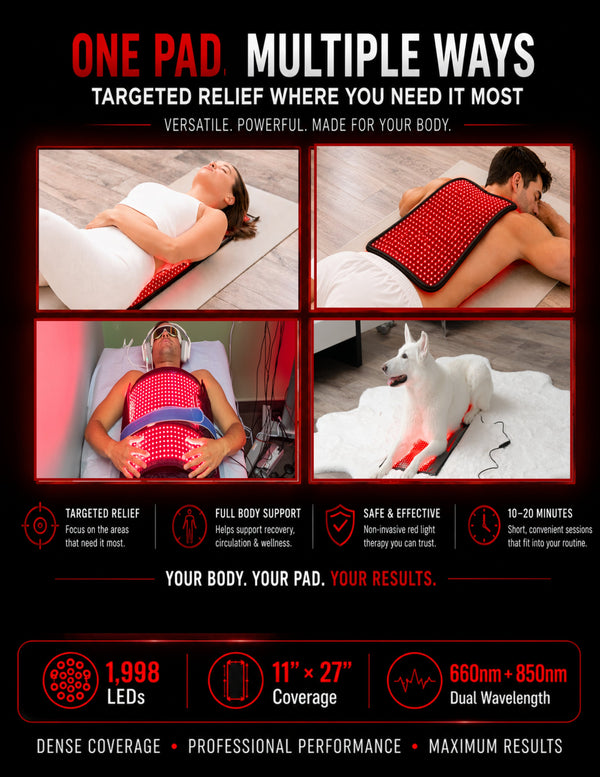 Large Red Light Therapy Pad – 27" x 11" with 1,998 LEDs for Pain Relief & Recovery