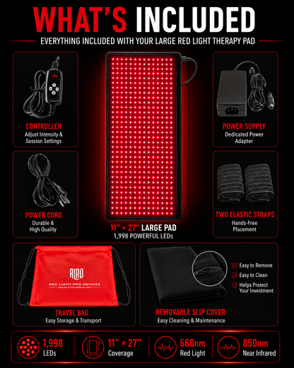 Large Red Light Therapy Pad – 27" x 11" with 1,998 LEDs for Pain Relief & Recovery