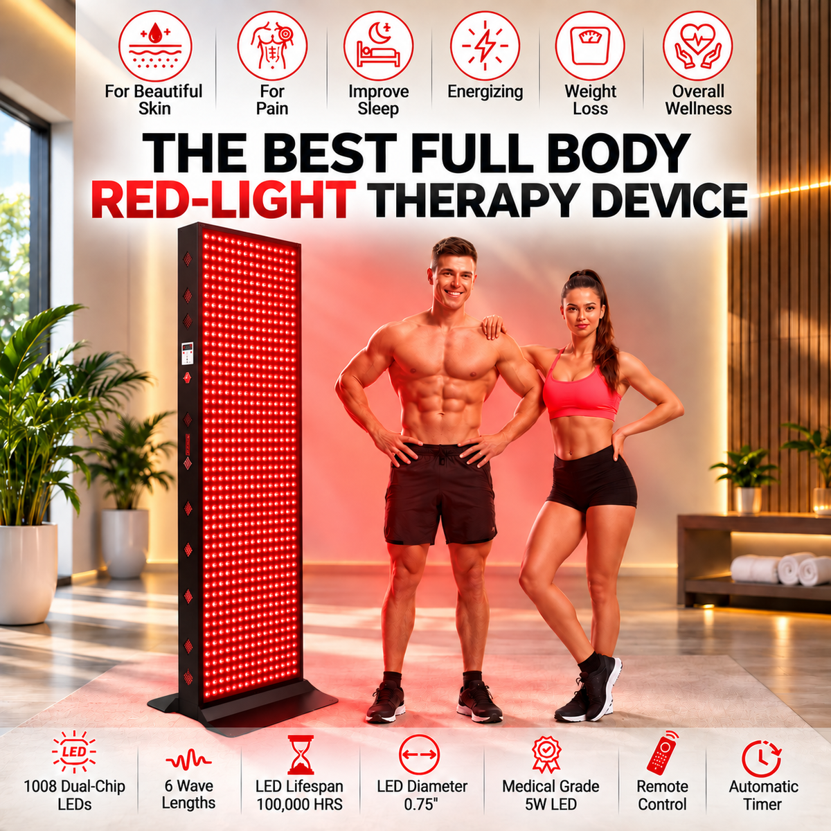 EXESAS 1008 LED, 5040W Dual-Chip, Red Light Therapy Device for Full Body, 6-Wavelengths Infrared LED Panel for Skin, Weight, Pain, Wellness