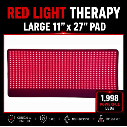Large Red Light Therapy Pad – 27" x 11" with 1,998 LEDs for Pain Relief & Recovery