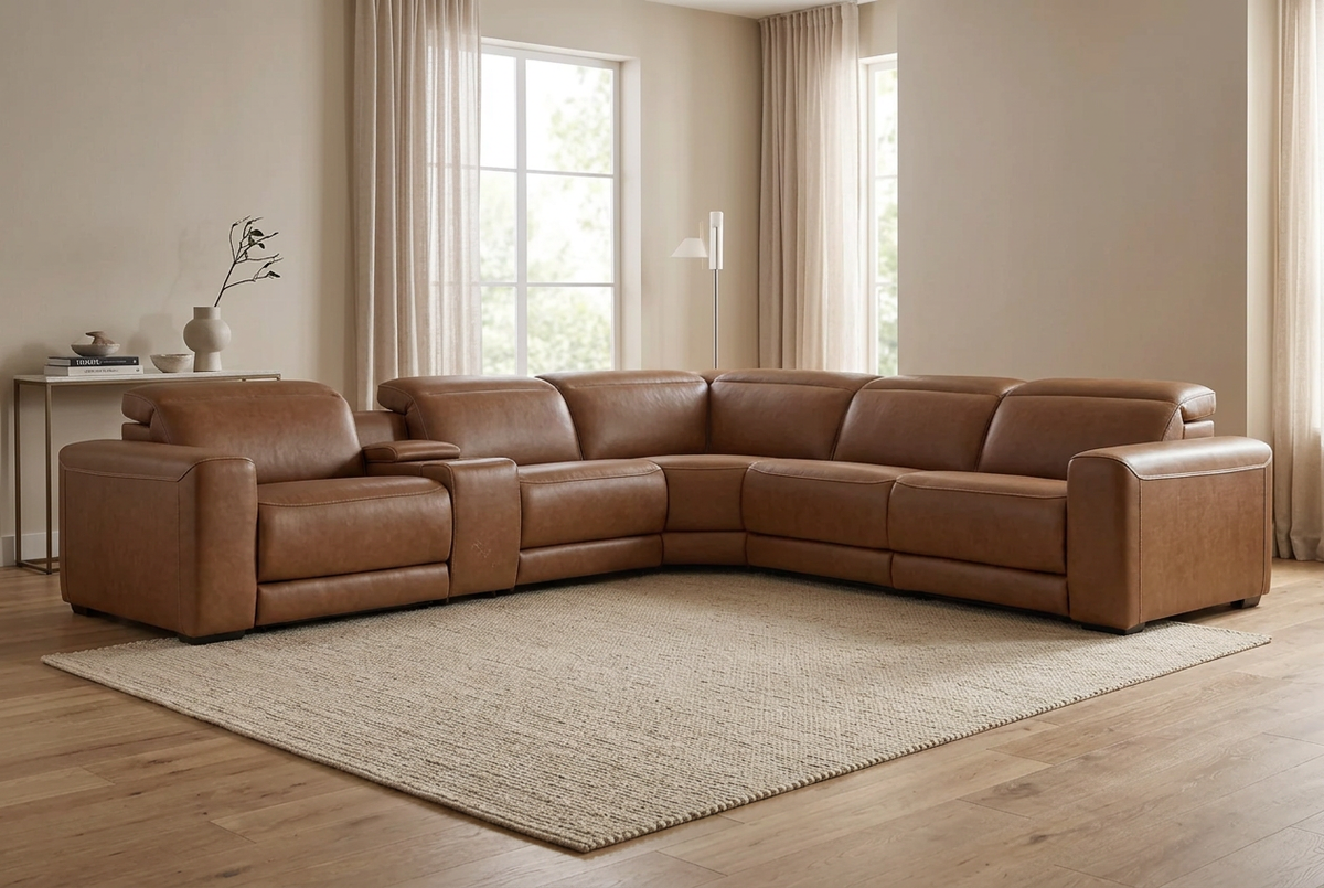 Rally Pro Caramel 6-Piece Power Reclining Sectional with Console and Immersive Sound System
