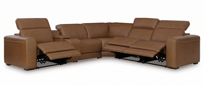 Rally Pro Caramel 6-Piece Power Reclining Sectional with Console and Immersive Sound System