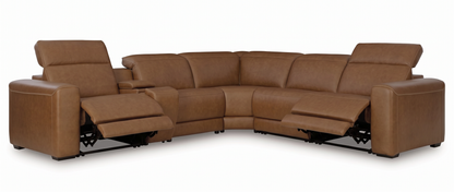 Rally Pro Caramel 6-Piece Power Reclining Sectional with Console and Immersive Sound System